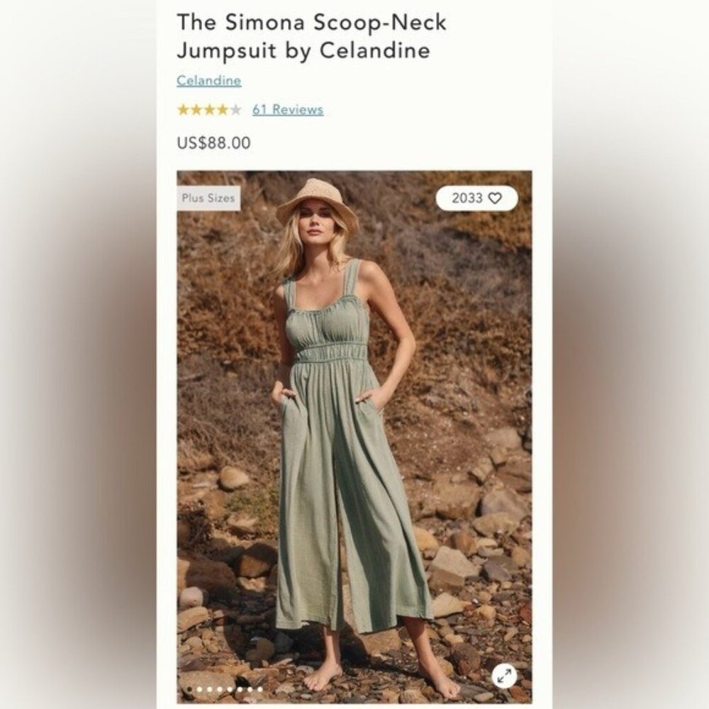 NWT Size XS -The Simona Scoop-Neck Jumpsuit Celandine 100% Cotton (NWT US$ 88)